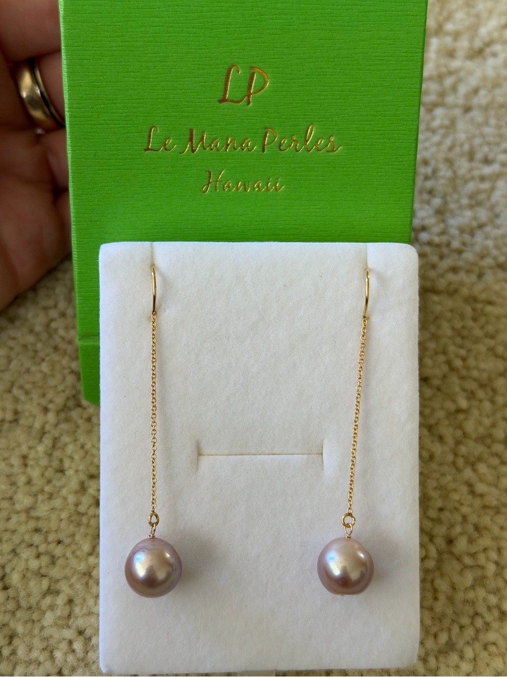 Le Mana Perles Hawai’i Lilac/Pink Pearl Threader Earrings (new)